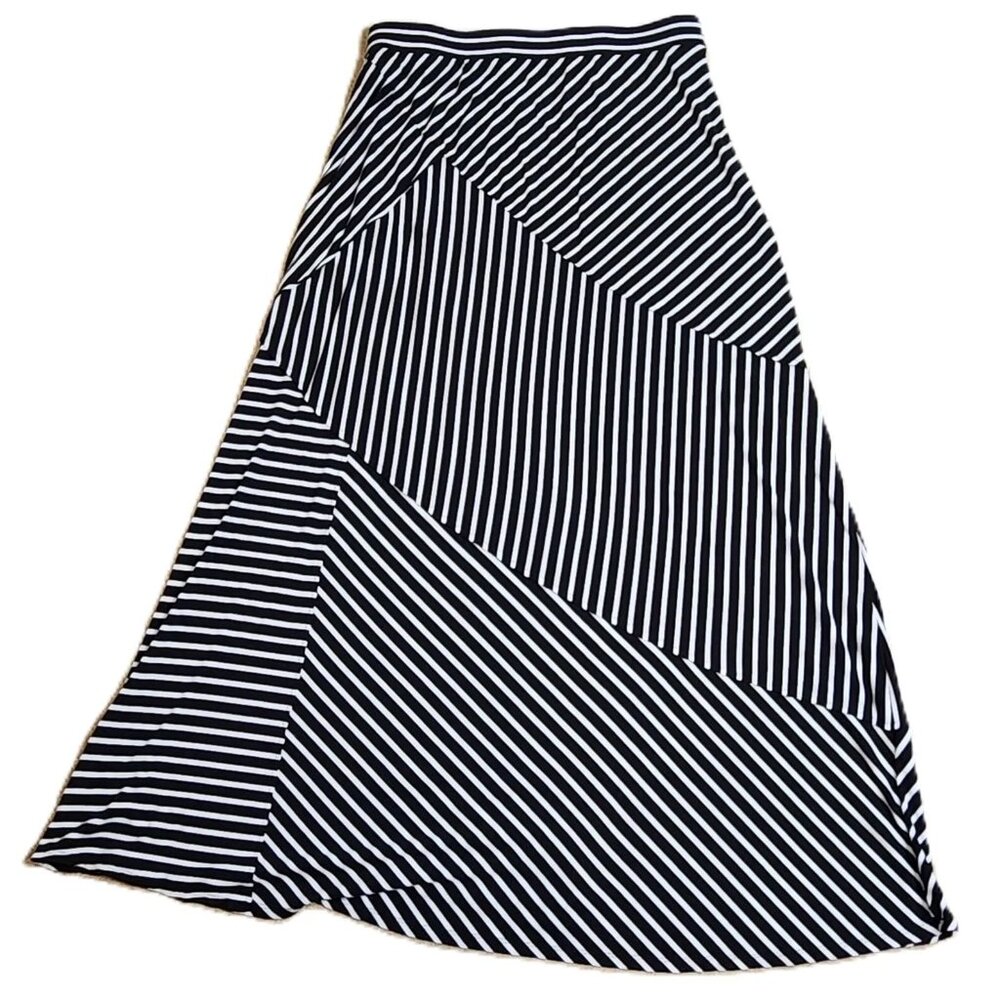 CLEO, Medium, Women's Ladies, Maxi Skirt, Black & White, Asymmetrical Stripes